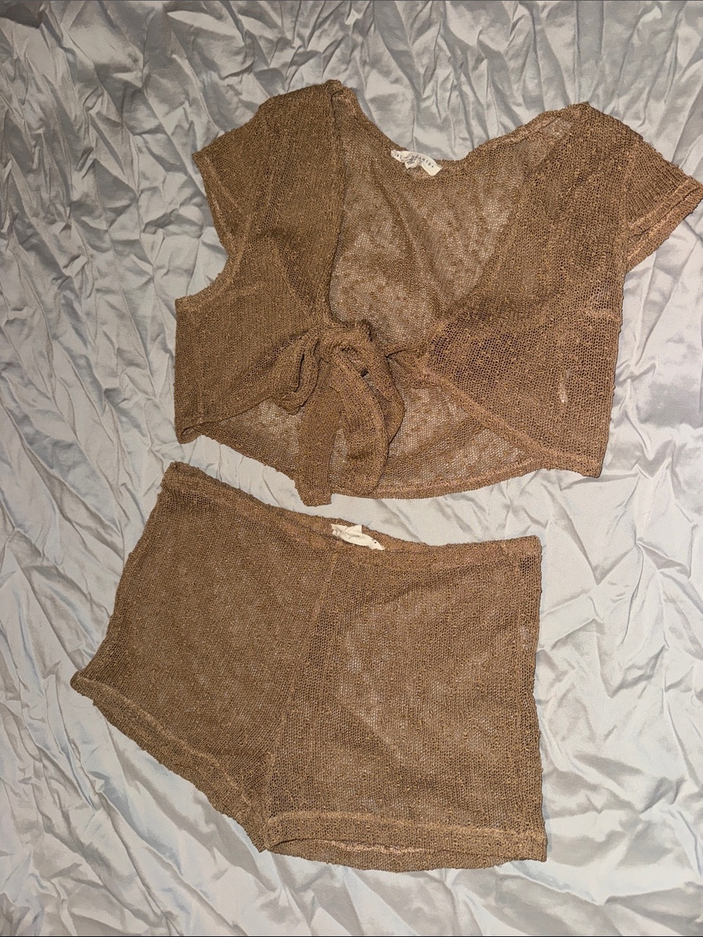 La Hearts Brown Knit Two-Piece Swim Coverup Set